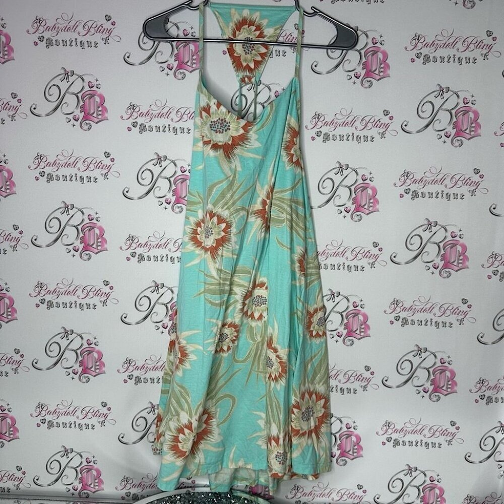 Patagonia dress Floral flowers Halter Dress in Aqua orange Beige strappy open
